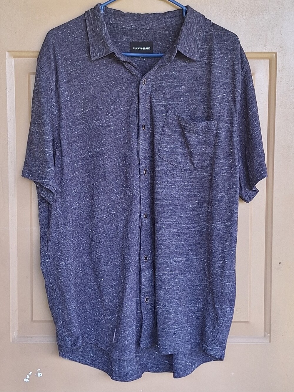 Lucky Brand Shirt Mens XL Blue Linen Blend Knit Button Up Casual Preppy Resort